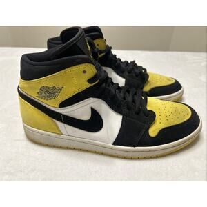 Nike Air Jordan 1 Mid SE Mens Size 11 Yellow Black White Athletic Shoes Sneakers